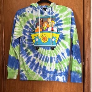Scooby Doo Hoodie Men M Blue Green Tie Dye Mystery Machine Double Sided Graphic